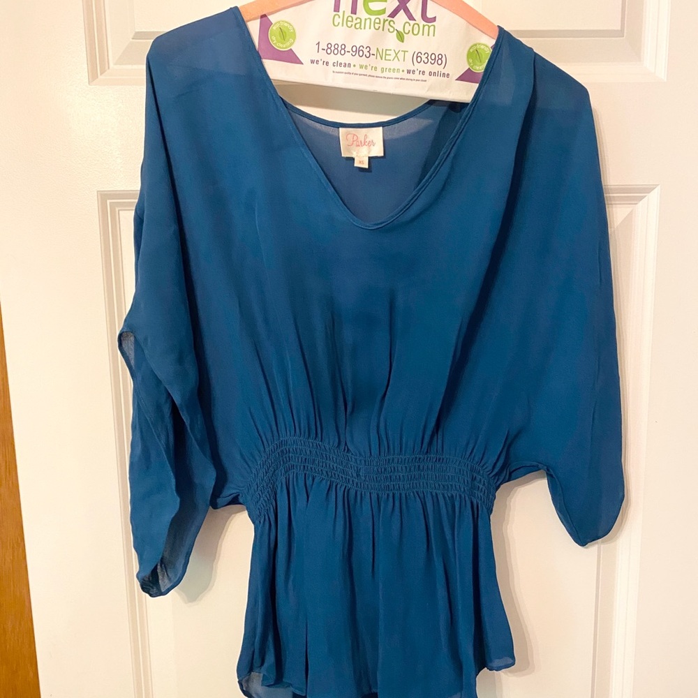 Parker teal silk top size XS